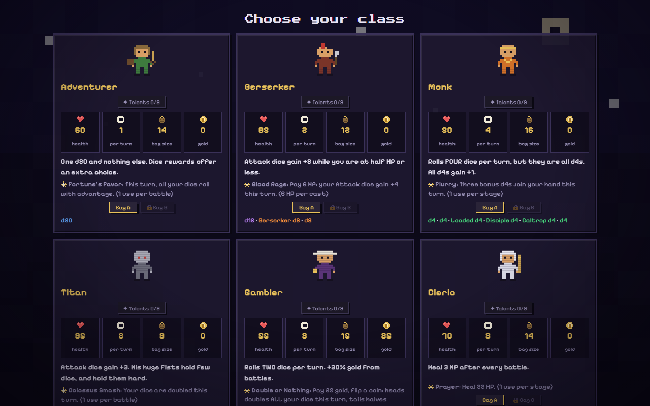 Class selection screen